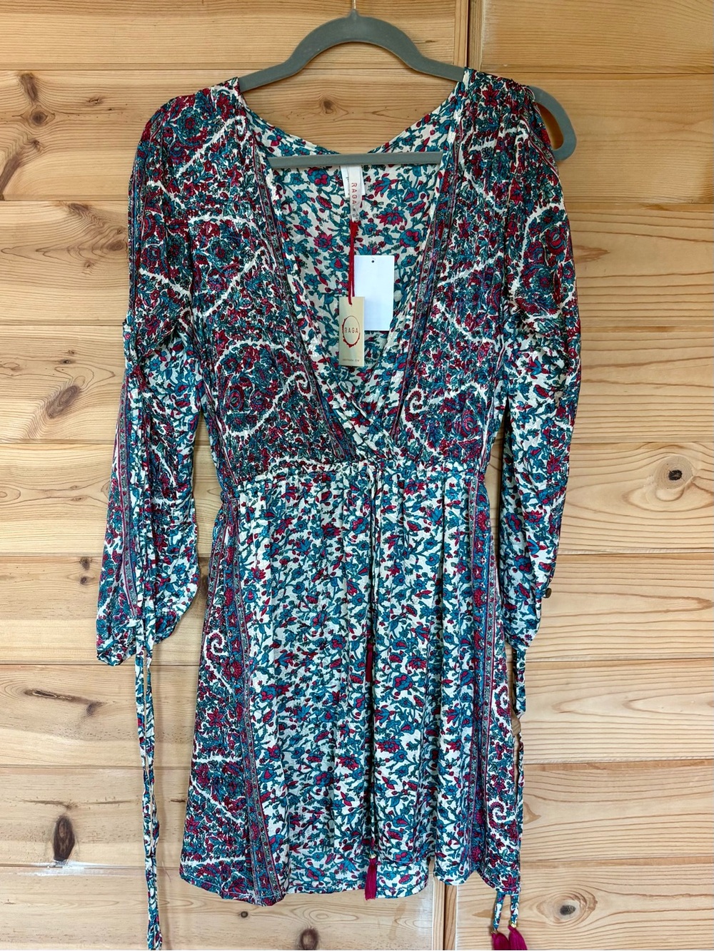 Raga Evanna Slit Sleeve Boho Floral Mini Dress